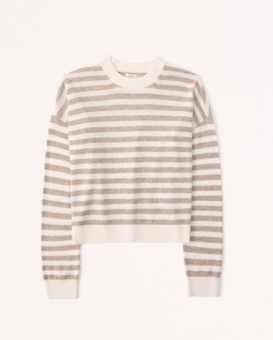 Beige / Stripes Abercrombie And Fitch Cashmere Striped Scoopneck Women Sweaters | 32YUPHIJX