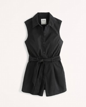Black Abercrombie And Fitch Belted Utility Romper Women Jumpsuit | 03ZKGUIDN