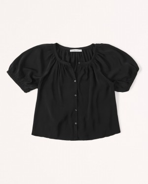 Black Abercrombie And Fitch Button-through Puff Sleeve Women Shirts | 52ODTFRMC