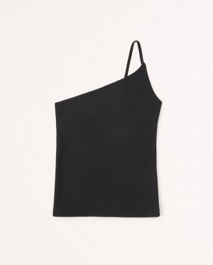 Black Abercrombie And Fitch Cotton Seamless Fabric One-shoulder Women Tanks | 12SUYLTXD