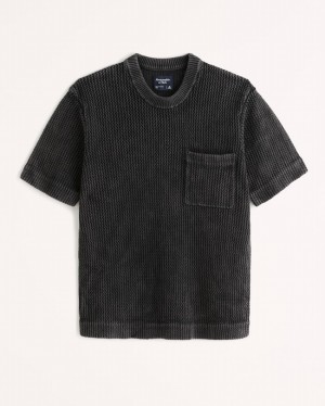 Black Abercrombie And Fitch Crochet Knit Men T-shirts | 39WGNCIPA