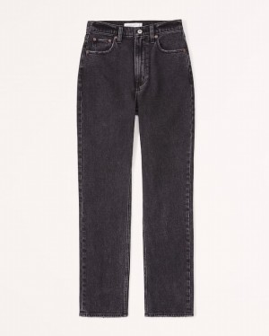 Black Abercrombie And Fitch Curve Love Ultra High Rise Ankle Straight Women Jeans | 09IYUQHDG