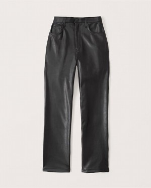 Black Abercrombie And Fitch Curve Love Vegan Leather 90s Straight Women Pants | 94RHUITXF