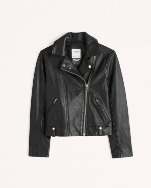 Black Abercrombie And Fitch Genuine Leather Moto Women Jackets | 24HCPKGZJ