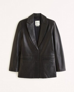 Black Abercrombie And Fitch Genuine Leather Women Jackets | 54KTCGJUX