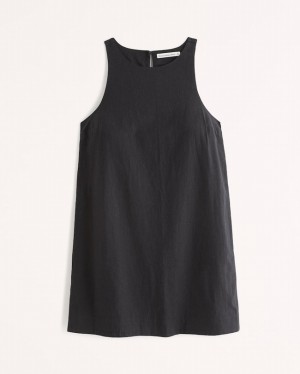 Black Abercrombie And Fitch High-neck Linen-blend Mini Women Dresses | 15SGPCBDW