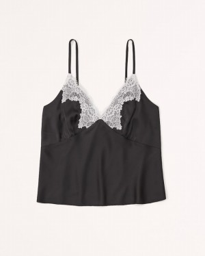 Black Abercrombie And Fitch Lace And Satin Sleep Cami Women Sets | 67QHMBWZK