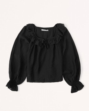 Black Abercrombie And Fitch Long-sleeve Ruffle Collar Women Shirts | 68SRKYGVU