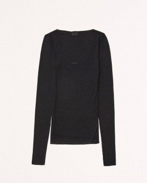 Black Abercrombie And Fitch Long-sleeve Sheer Rib Slash Women T-shirts | 08SIGOYDT