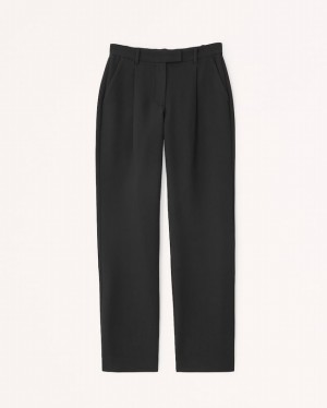 Black Abercrombie And Fitch Mid Rise Tailored Relaxed Straight Women Pants | 90VSZNMYI
