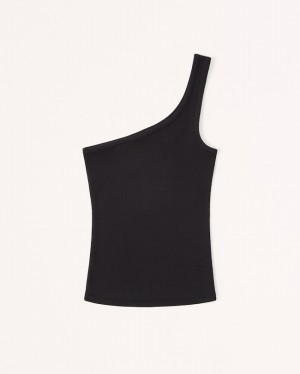 Black Abercrombie And Fitch One-shoulder Ribbed Women Tanks | 57EODGPRT