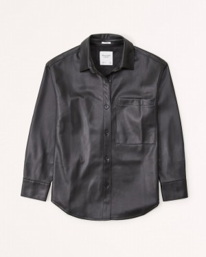 Black Abercrombie And Fitch Oversized Vegan Leather Women Shirts | 14ZSGMBFD
