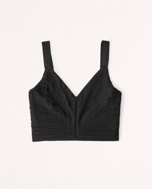 Black Abercrombie And Fitch Plunge Ruched Women Tanks | 51QSHLFYM