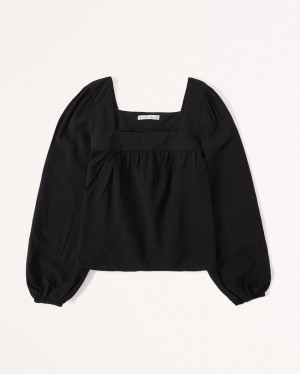 Black Abercrombie And Fitch Puff Sleeve Non-waisted Women Shirts | 04LJTRYPU