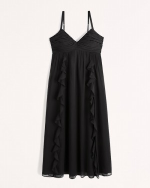 Black Abercrombie And Fitch Ruffle Babydoll Maxi Women Dresses | 13NUIFHRS