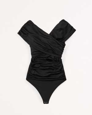 Black Abercrombie And Fitch Sleek Seamless Ruched Wrap Women Bodysuit | 04GBXDRAN