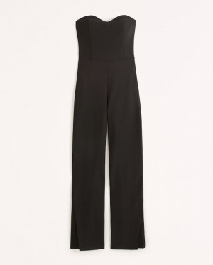 Black Abercrombie And Fitch Strapless Crepe Sweetheart Women Jumpsuit | 12LOGRIYX