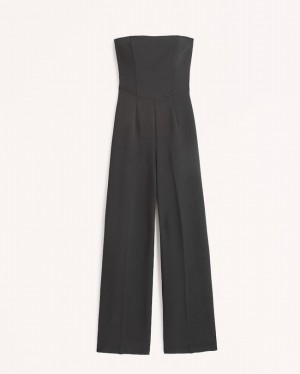 Black Abercrombie And Fitch Strapless Premium Crepe Women Jumpsuit | 30SWAXZJB