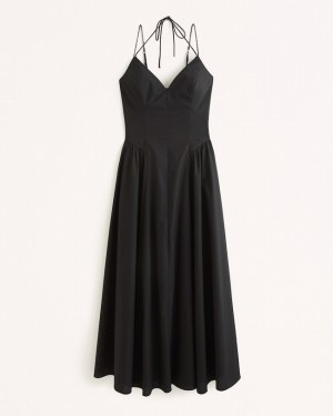 Black Abercrombie And Fitch Strappy Drop-waist Maxi Women Dresses | 98WIZNUFT