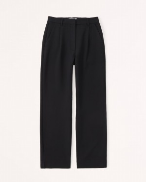 Black Abercrombie And Fitch Tailored Relaxed Straight Women Pants | 81XNPVRFD