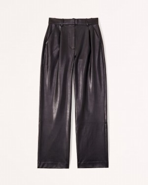 Black Abercrombie And Fitch Tailored Vegan Leather Relaxed Straight Women Pants | 10LPEZAXV