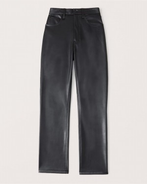 Black Abercrombie And Fitch Vegan Leather 90s Straight Women Pants | 67RAFLCNT