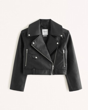 Black Abercrombie And Fitch Vegan Leather Moto Women Jackets | 38XZJFDAW
