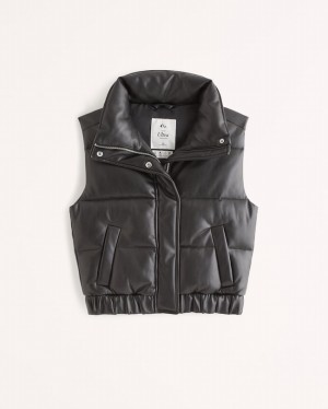 Black Abercrombie And Fitch Vegan Leather Ultra Puffer Women Jackets | 17RXLKOZY