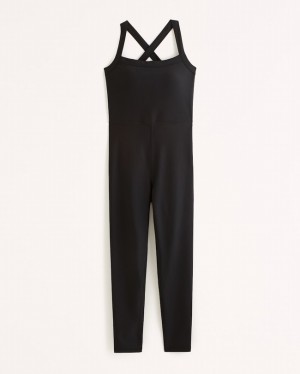 Black Abercrombie And Fitch Ypb Sculptlux 7/8-length Cross-back Women Jumpsuit | 42UZHLWCG