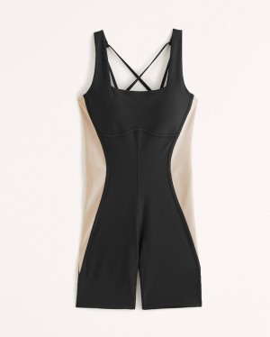 Black Abercrombie And Fitch Ypb Sculptlux Loopback Women Jumpsuit | 83LFERVJD