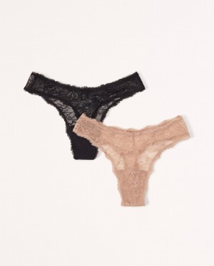 Black / Brown Abercrombie And Fitch 2-pack Lace Thong Undies Women Sleepwear | 58DCYPIZF