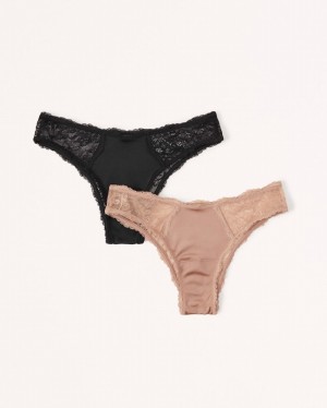 Black / Brown Abercrombie And Fitch 2-pack Lace And Satin Undies Women Sleepwear | 08ELZMCXA