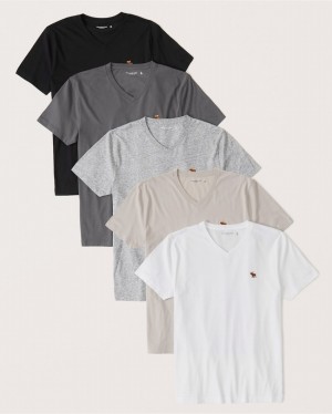 Black / Dark Grey / Grey / Cream / White Abercrombie And Fitch 5-pack Icon V-neck Men T-shirts | 17OBYUISH