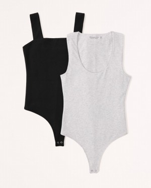Black / Grey Abercrombie And Fitch 2-pack Cotton Seamless Fabric Women Bodysuit | 28NKUISZO