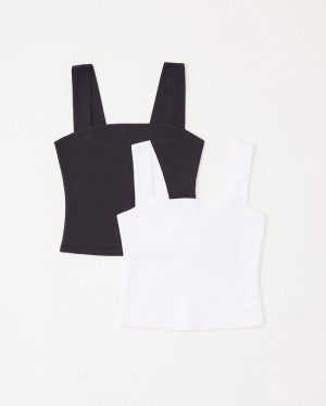 Black / White Abercrombie And Fitch 2-pack Cotton Seamless Fabric Squareneck Women Tanks | 35GVDNHEY
