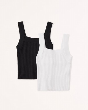 Black / White Abercrombie And Fitch 2-pack Ribbed Women Tanks | 34XZAKUWD