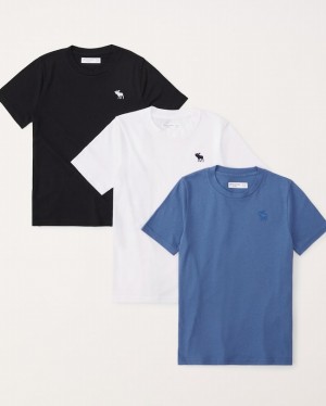 Black / White / Navy Abercrombie And Fitch 3-pack Essential Icon Crew Boys T-shirts | 32SFKPTIU
