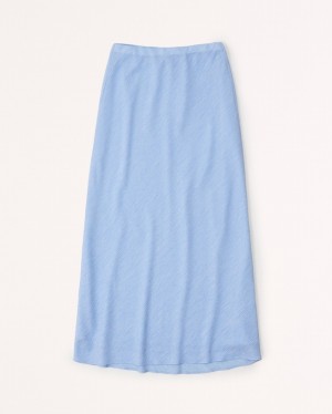 Blue Abercrombie And Fitch Crinkle Textured Column Maxi Women Skirts | 67BYNGVEL