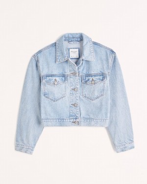Blue Abercrombie And Fitch Cropped Drapey Denim Women Jackets | 72UNYEBOQ