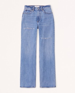 Blue Abercrombie And Fitch Curve Love High Rise 90s Relaxed Women Jeans | 03TGEMSHY