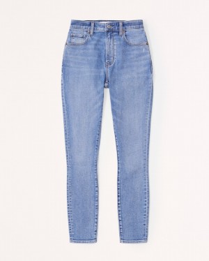 Blue Abercrombie And Fitch Curve Love High Rise Super Skinny Ankle Women Jeans | 05LMHZNJE