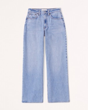 Blue Abercrombie And Fitch Curve Love Mid Rise Ultra Wide Leg Women Jeans | 86XLBZOPM