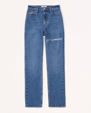Blue Abercrombie And Fitch Curve Love Ultra High Rise 90s Straight Women Jeans | 08GQMUKRA