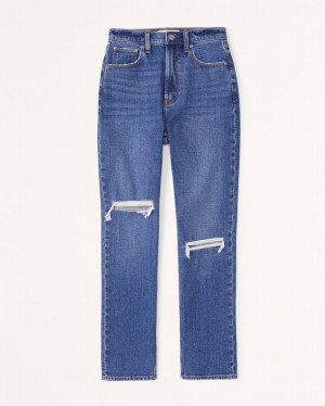 Blue Abercrombie And Fitch Curve Love Ultra High Rise Ankle Straight Women Jeans | 62RUYQXJE