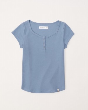 Blue Abercrombie And Fitch Essential Henley Girls T-shirts | 67JCHOTZM