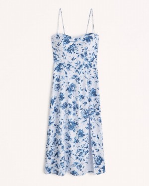 Blue Abercrombie And Fitch High-slit Midi Women Dresses | 69TYFWZXU