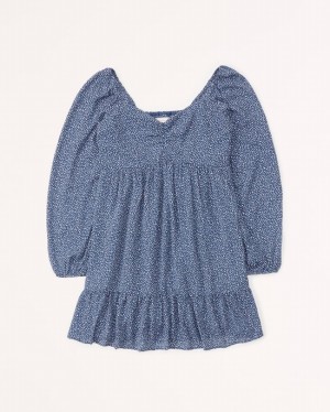 Blue Abercrombie And Fitch Long-sleeve Babydoll Mini Women Dresses | 51HRFAMLT