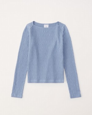 Blue Abercrombie And Fitch Long-sleeve Boatneck Girls T-shirts | 58DPEYRGN