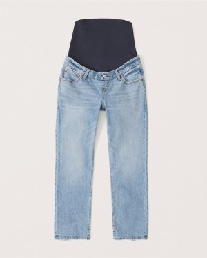 Blue Abercrombie And Fitch Maternity Ankle Straight Women Jeans | 89SVRIBNW