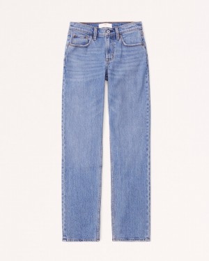 Blue Abercrombie And Fitch Mid Rise 90s Straight Women Jeans | 85ZRIVDPF